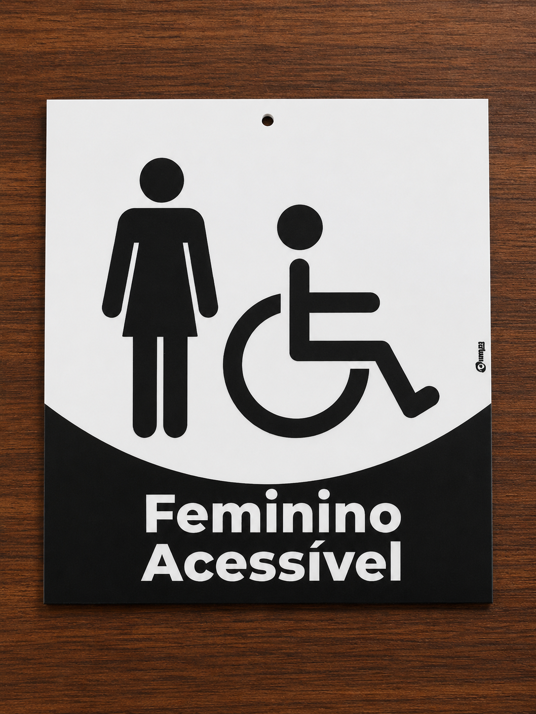 PLACA DE SINALIZAÇÃO SANITÁRIO FEMININO ACESSÍVEL PREMIUM EM ACRÍLICO