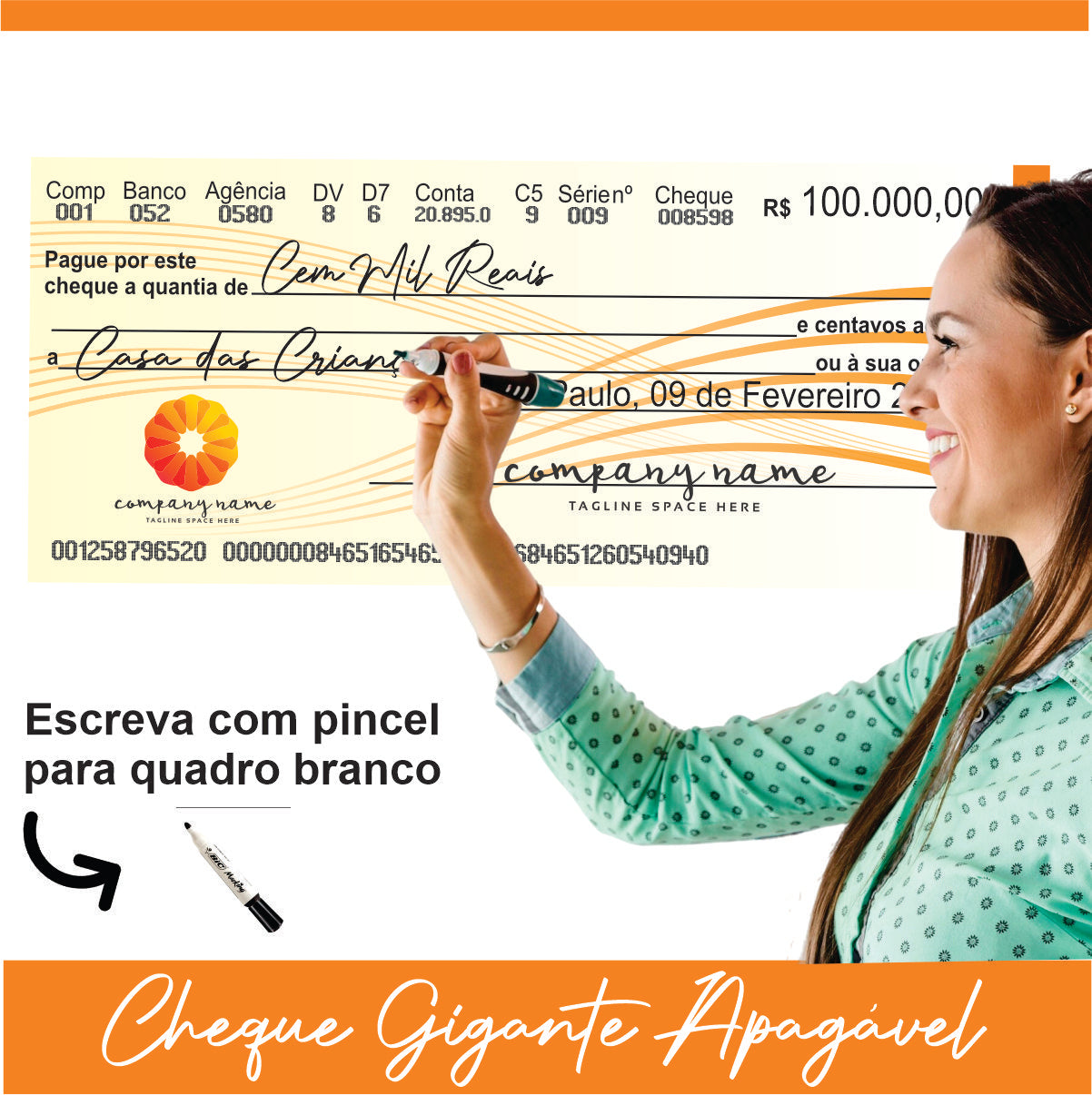 CHEQUE GIGANTE PERSONALIZADO PREMIAÇÃO APAGÁVEL 150x50CM