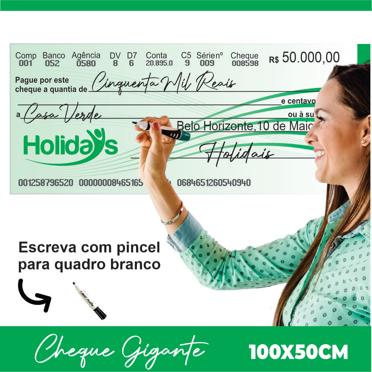 CHEQUE GIGANTE PERSONALIZADO PREMIAÇÃO APAGÁVEL 100X50CM