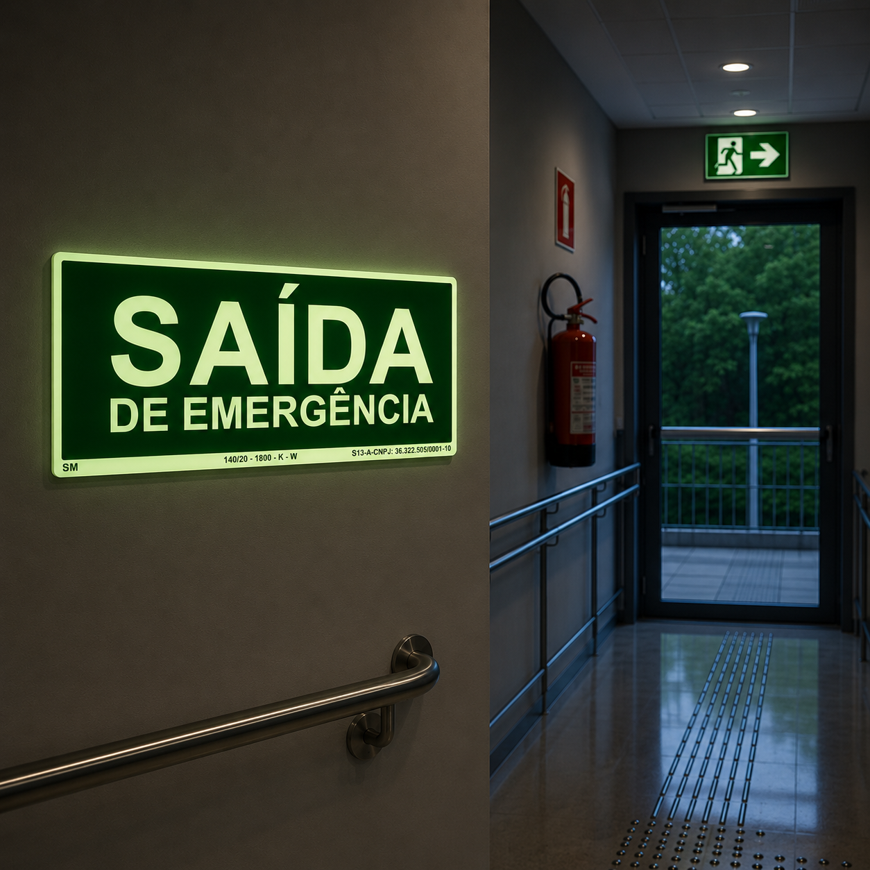 PLACA FOTOLUMINESCENTE SAÍDA DE EMERGÊNCIA | SINALIZAÇÃO DE SEGURANÇA E ROTA DE FUGA