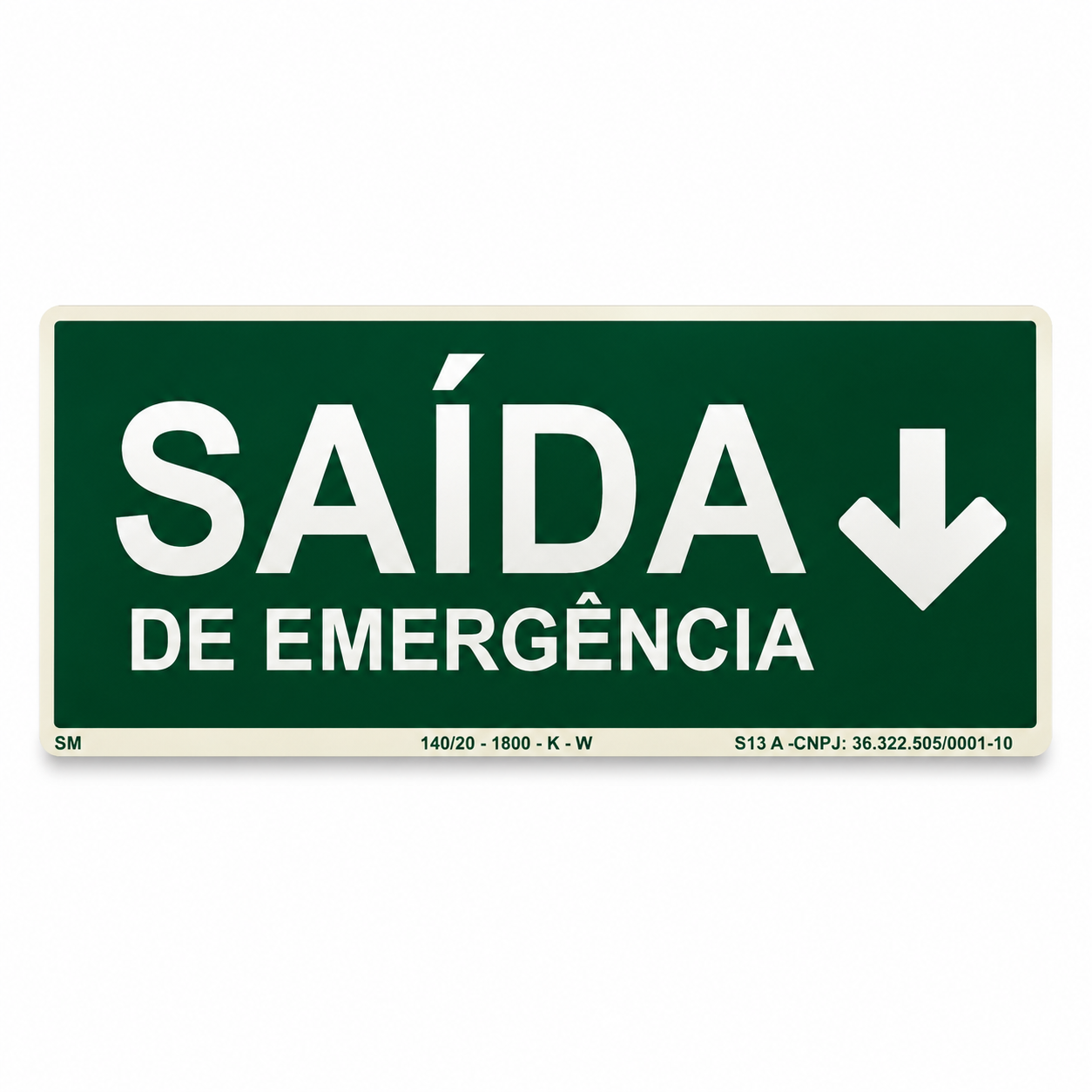 Placa Fotoluminescente Saída de Emergência com Seta para Baixo – Rota de Fuga | NBR 16820