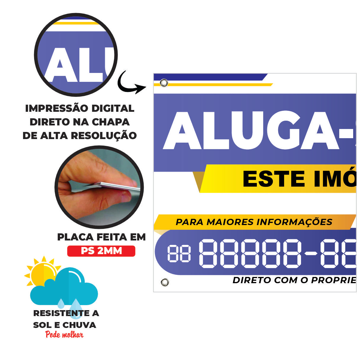PLACA ALUGA-SE PARA PERSONALIZAR
