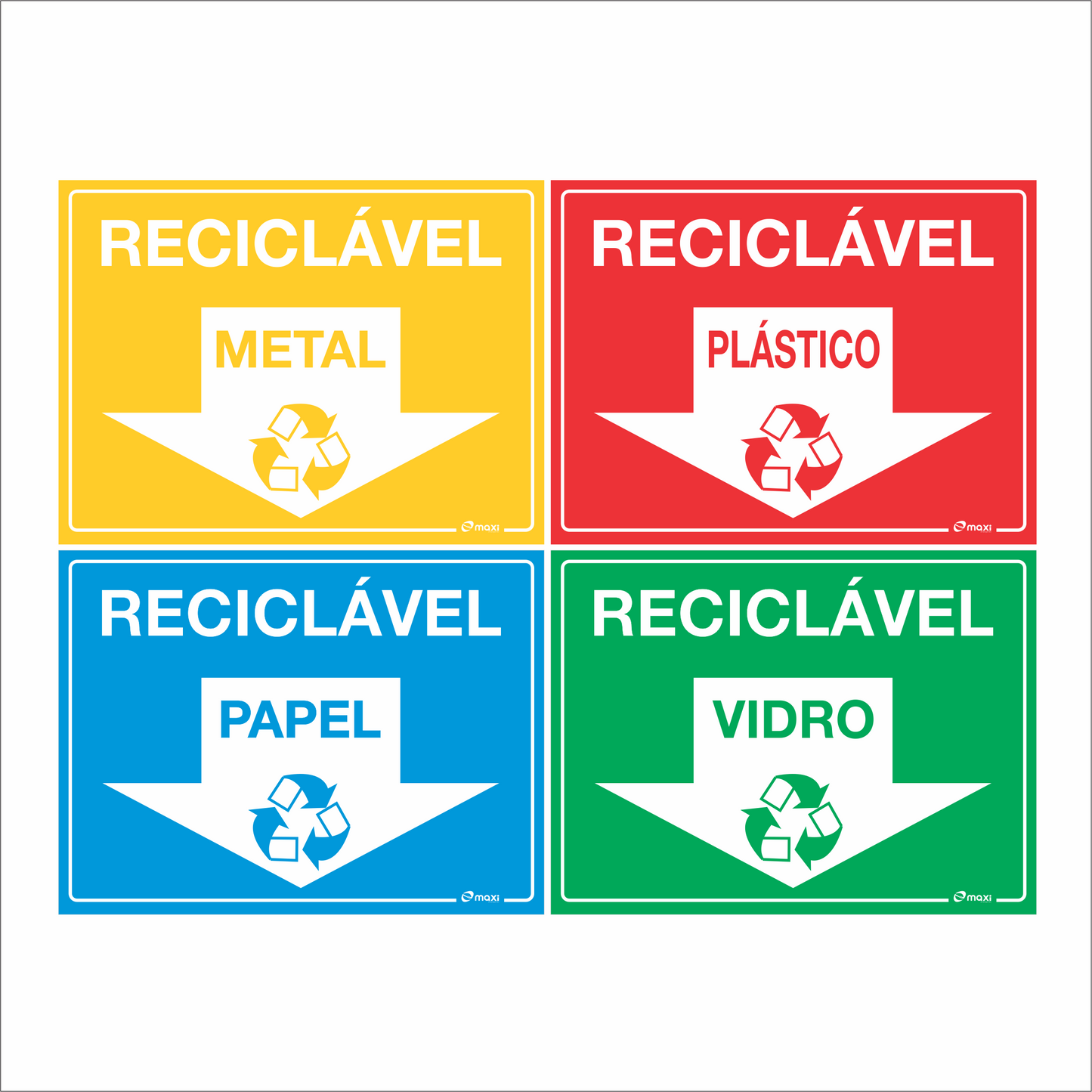 KIT DE PLACAS COLETA SELETIVA C/ 4 UNID