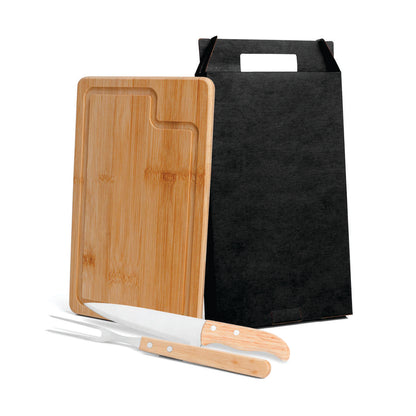 Conj. Para Churrasco Em Bambu / Inox / Madeira - 3 Pçs.