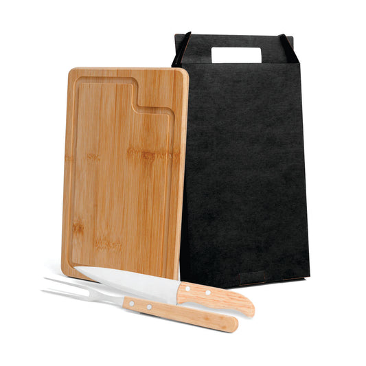 Conj. Para Churrasco Em Bambu / Inox / Madeira - 3 Pçs.