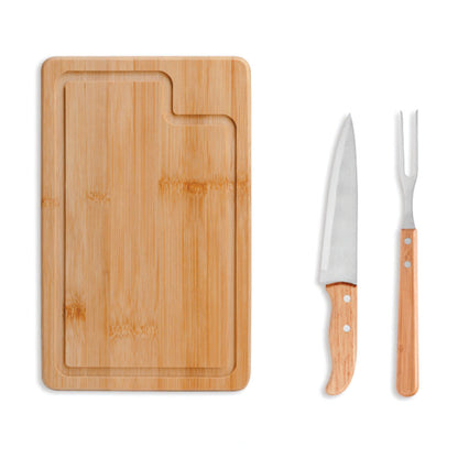 Conj. Para Churrasco Em Bambu / Inox / Madeira - 3 Pçs.