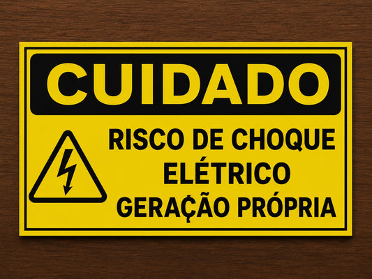 PLACA DE SINALIZAÇÃO CUIDADO RISCO DE CHOQUE ELÉTRICO GERAÇÃO PRÓPRIA