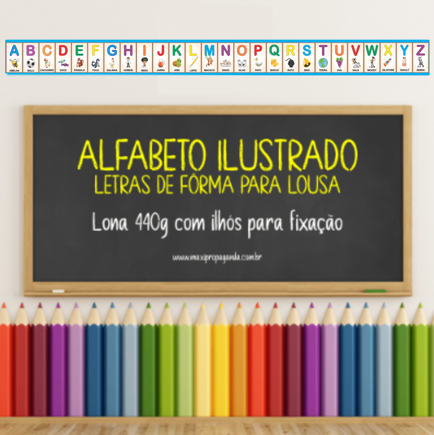 ALFABETO ILUSTRADO PARA LOUSA - LETRAS DE FÔRMA