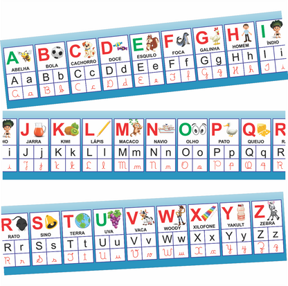 ALFABETO ILUSTRADO PARA LOUSA - LETRAS DE FÔRMA E CURSIVA