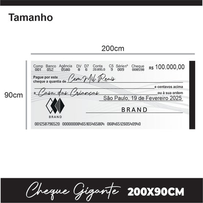 CHEQUE GIGANTE PERSONALIZADO PREMIAÇÃO APAGÁVEL 200x90CM