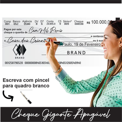 CHEQUE GIGANTE PERSONALIZADO PREMIAÇÃO APAGÁVEL 200x90CM
