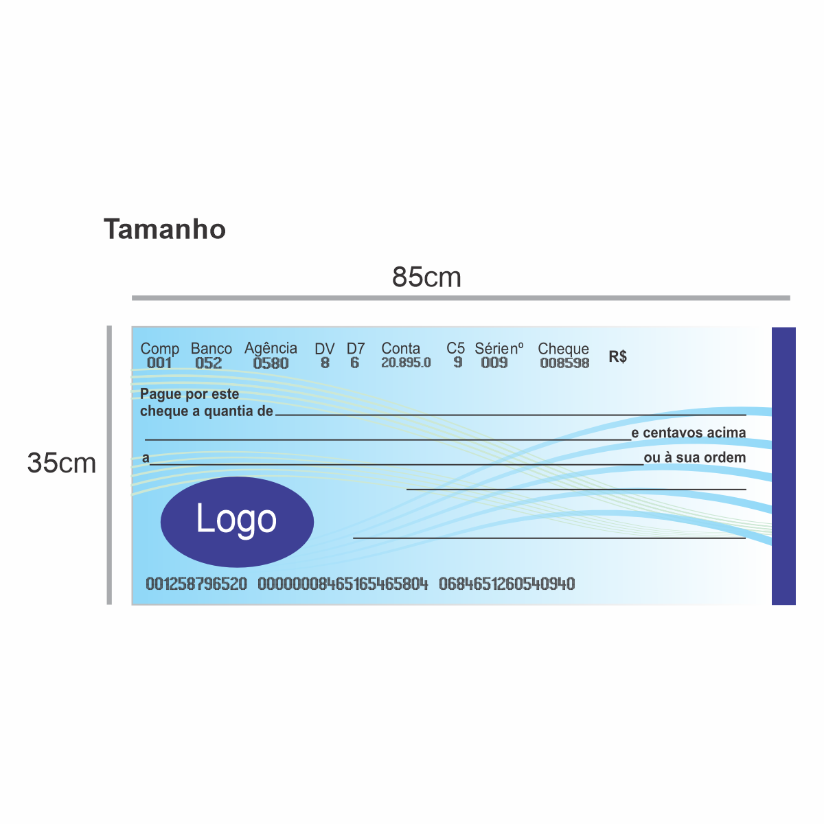CHEQUE GIGANTE PARA PREMIAÇÃO PERSONALIZADO 85X35CM