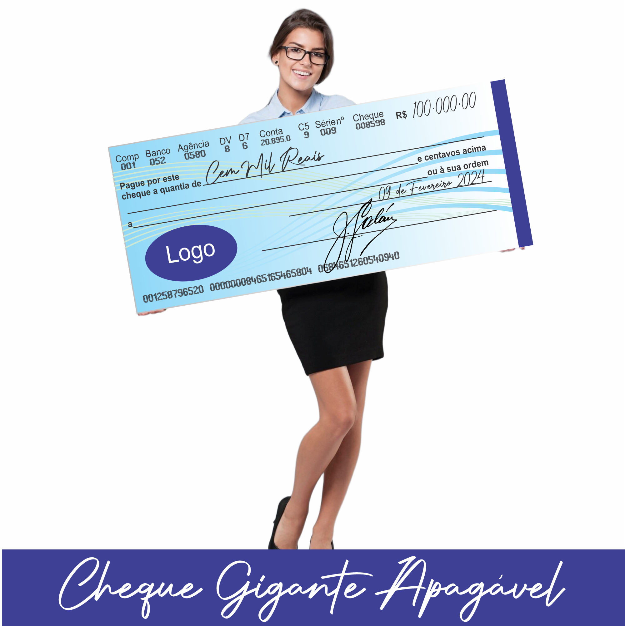 CHEQUE GIGANTE PARA PREMIAÇÃO COM LAMINAÇÃO (PARA ESCREVER E APAGAR ...