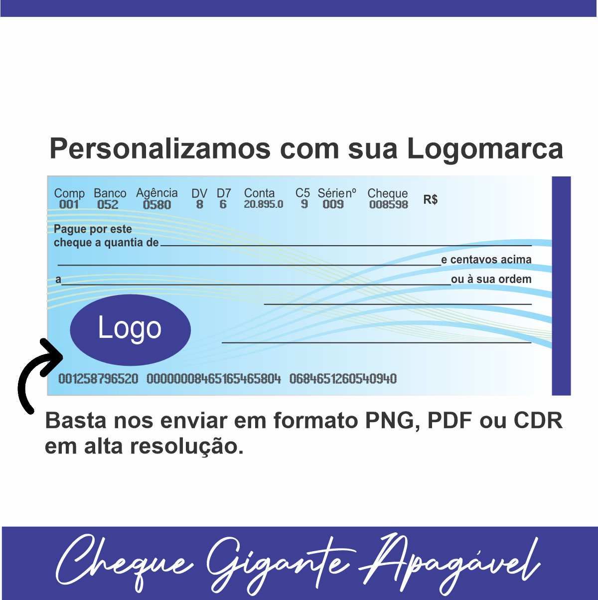 CHEQUE GIGANTE PERSONALIZADO PREMIAÇÃO APAGÁVEL 85X35CM