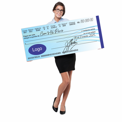 CHEQUE GIGANTE PARA PREMIAÇÃO PERSONALIZADO 85X35CM