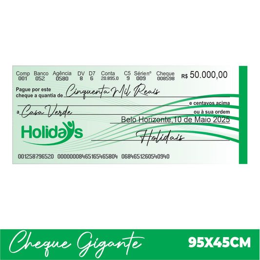 CHEQUE GIGANTE PARA PREMIAÇÃO 95X45CM
