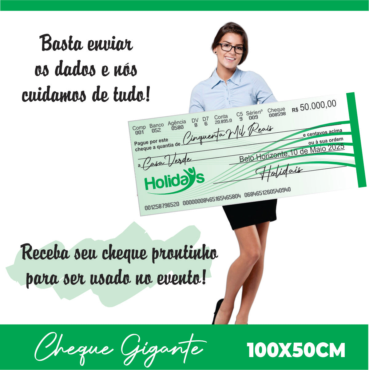 CHEQUE GIGANTE PARA PREMIAÇÃO 100x50CM
