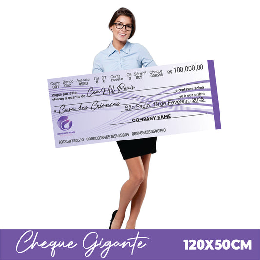 CHEQUE GIGANTE PARA PREMIAÇÃO 120X50CM