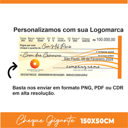 CHEQUE GIGANTE PARA PREMIAÇÃO 150x50 CM