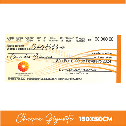 CHEQUE GIGANTE PARA PREMIAÇÃO 150x50 CM