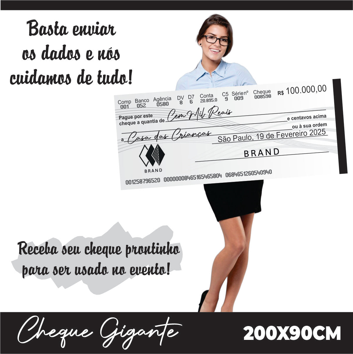 CHEQUE GIGANTE PARA PREMIAÇÃO 200X90CM