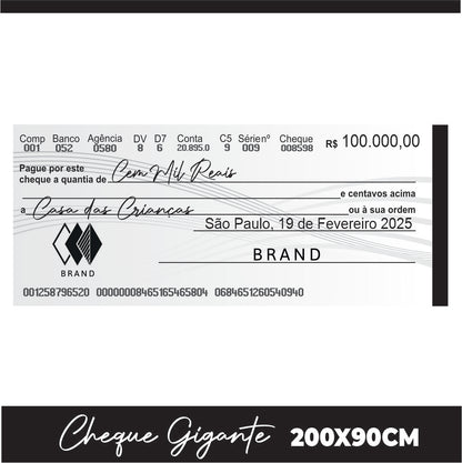 CHEQUE GIGANTE PARA PREMIAÇÃO 200X90CM