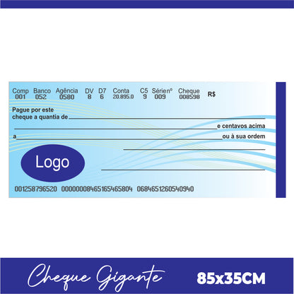CHEQUE GIGANTE PARA PREMIAÇÃO PERSONALIZADO 85X35CM