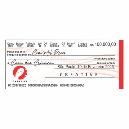 CHEQUE GIGANTE PARA PREMIAÇÃO