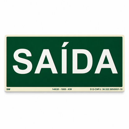 Placa Fotoluminescente SAÍDA de Emergência | Sinalização de Rota de Fuga NBR 16820