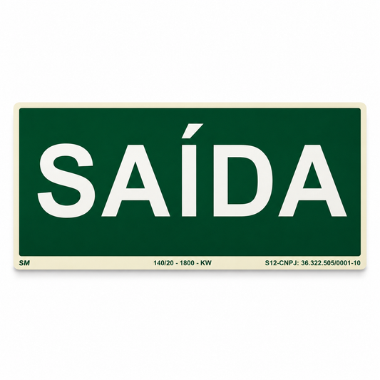 Placa Fotoluminescente SAÍDA de Emergência | Sinalização de Rota de Fuga NBR 16820
