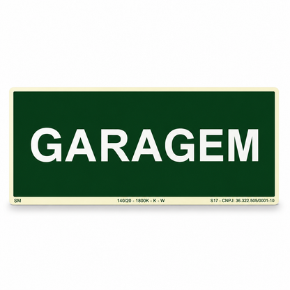 PLACA DE IDENTIFICAÇÃO GARAGEM FOTOLUMINESCENTE – PADRÃO NBR 16820