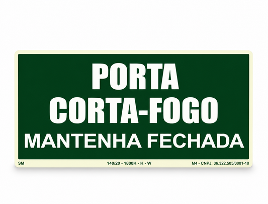 PLACA FOTOLUMINESCENTE  PORTA CORTA FOGO MANTENHA FECHADA -  SINALIZAÇÃO SEGURANÇA INCÊNDIO