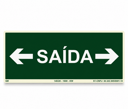 PLACA FOTOLUMINESCENTE- ROTA DE FUGA - SAÍDA DE EMERGÊNCIA PARA AMBOS LADOS - SINALIZAÇÃO SEGURANÇA INCÊNDIO