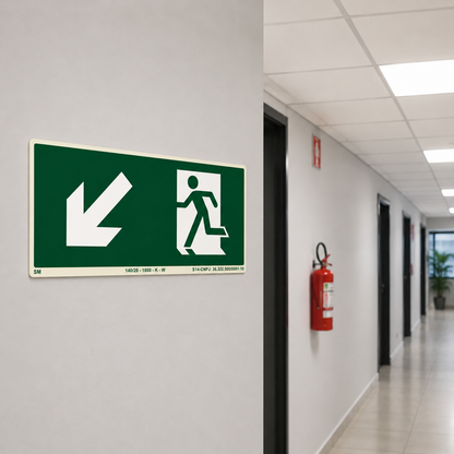 Placa Fotoluminescente Rota de Fuga Diagonal Inferior Esquerda – NBR 16820
