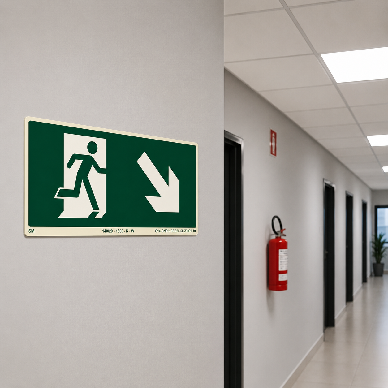 PLACA FOTOLUMINESCENTE ROTA DE FUGA – SETA DIAGONAL INFERIOR DIREITA | NBR 16820