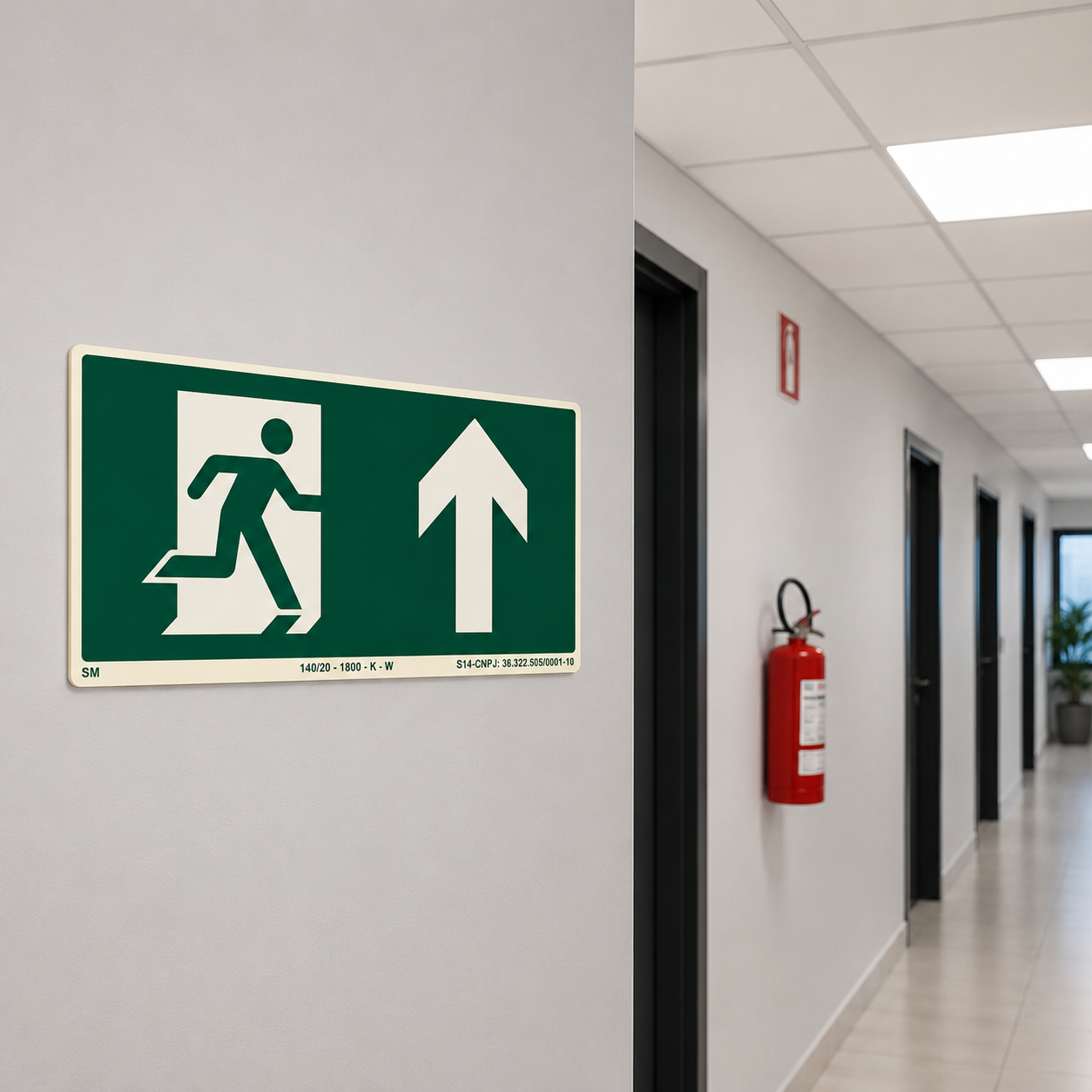 PLACA FOTOLUMINESCENTE SAÍDA DE EMERGÊNCIA SAÍDA A FRENTE SETA PARA CIMA – NBR 16820
