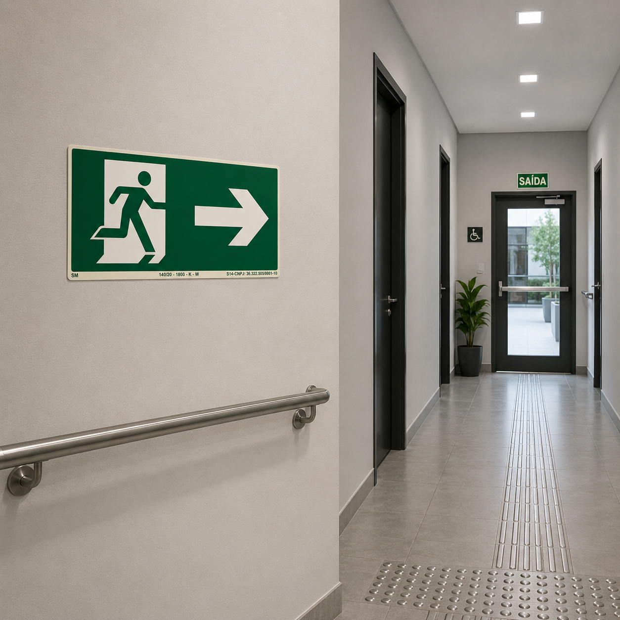 PLACA FOTOLUMINESCENTE SAÍDA DE EMERGÊNCIA SETA DIREITA | ROTA DE FUGA NBR 16820