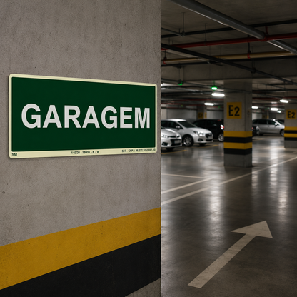 PLACA DE IDENTIFICAÇÃO GARAGEM FOTOLUMINESCENTE – PADRÃO NBR 16820