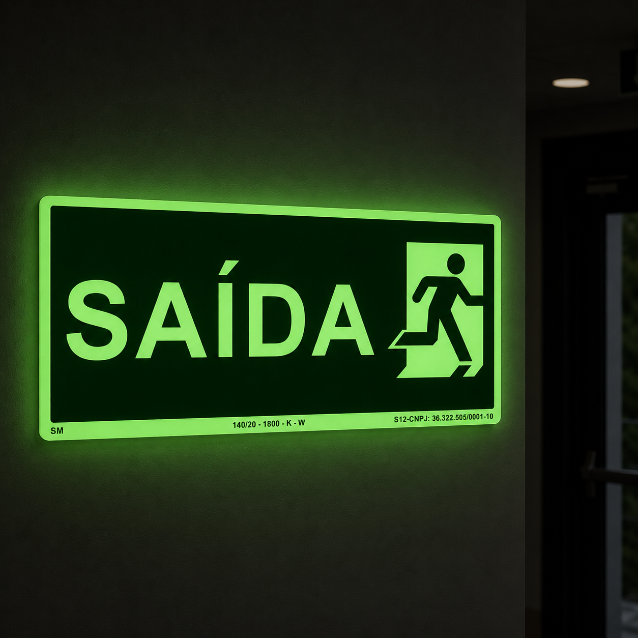 Placa Fotoluminescente Saída de Emergência com Pictograma | Sinalização de Segurança Conforme NBR 16820