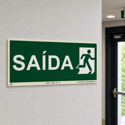 Placa Fotoluminescente Saída de Emergência com Pictograma | Sinalização de Segurança Conforme NBR 16820