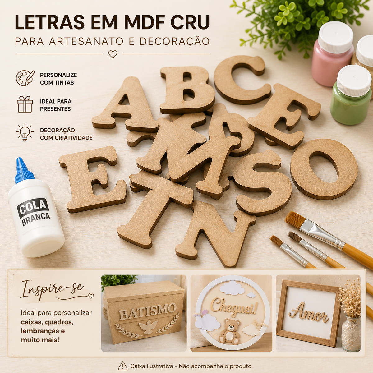 KIT LETRAS EM MDF CRU PARA ARTESANATO E DECORAÇÃO ALFABETO