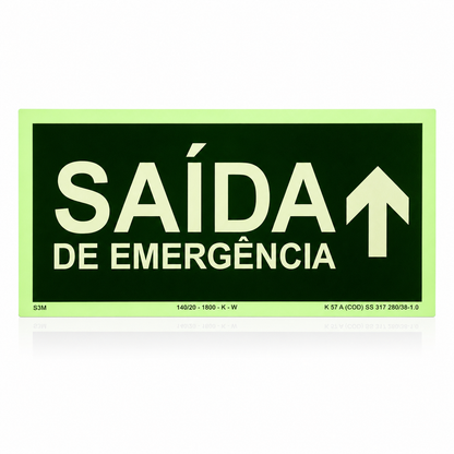 Placa Saída de Emergência para Cima Fotoluminescente Certificada 12x24cm