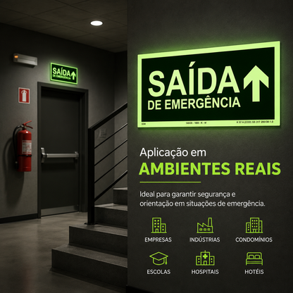 Placa Saída de Emergência para Cima Fotoluminescente Certificada 12x24cm
