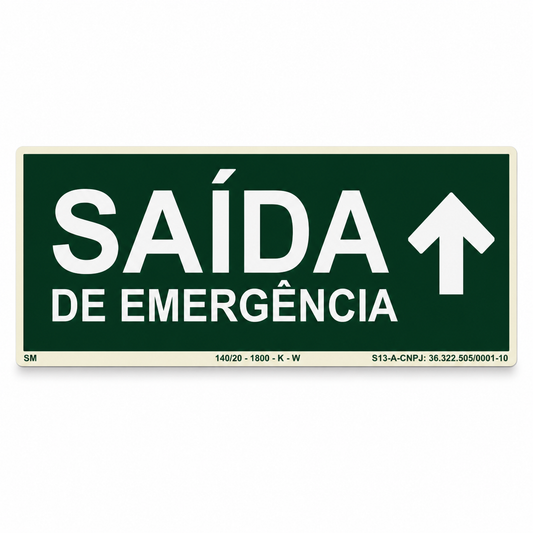 PLACA FOTOLUMINESCENTE SAÍDA DE EMERGÊNCIA SETA PARA CIMA | SINALIZAÇÃO DE SEGURANÇA