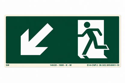 Placa Fotoluminescente Rota de Fuga Diagonal Inferior Esquerda – NBR 16820