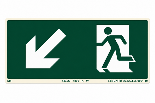 Placa Fotoluminescente Rota de Fuga Diagonal Inferior Esquerda – NBR 16820