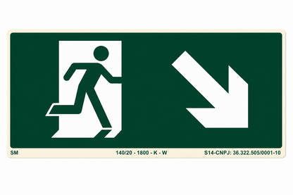 PLACA FOTOLUMINESCENTE ROTA DE FUGA – SETA DIAGONAL INFERIOR DIREITA | NBR 16820