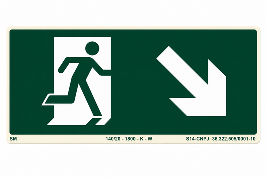 PLACA FOTOLUMINESCENTE ROTA DE FUGA – SETA DIAGONAL INFERIOR DIREITA | NBR 16820