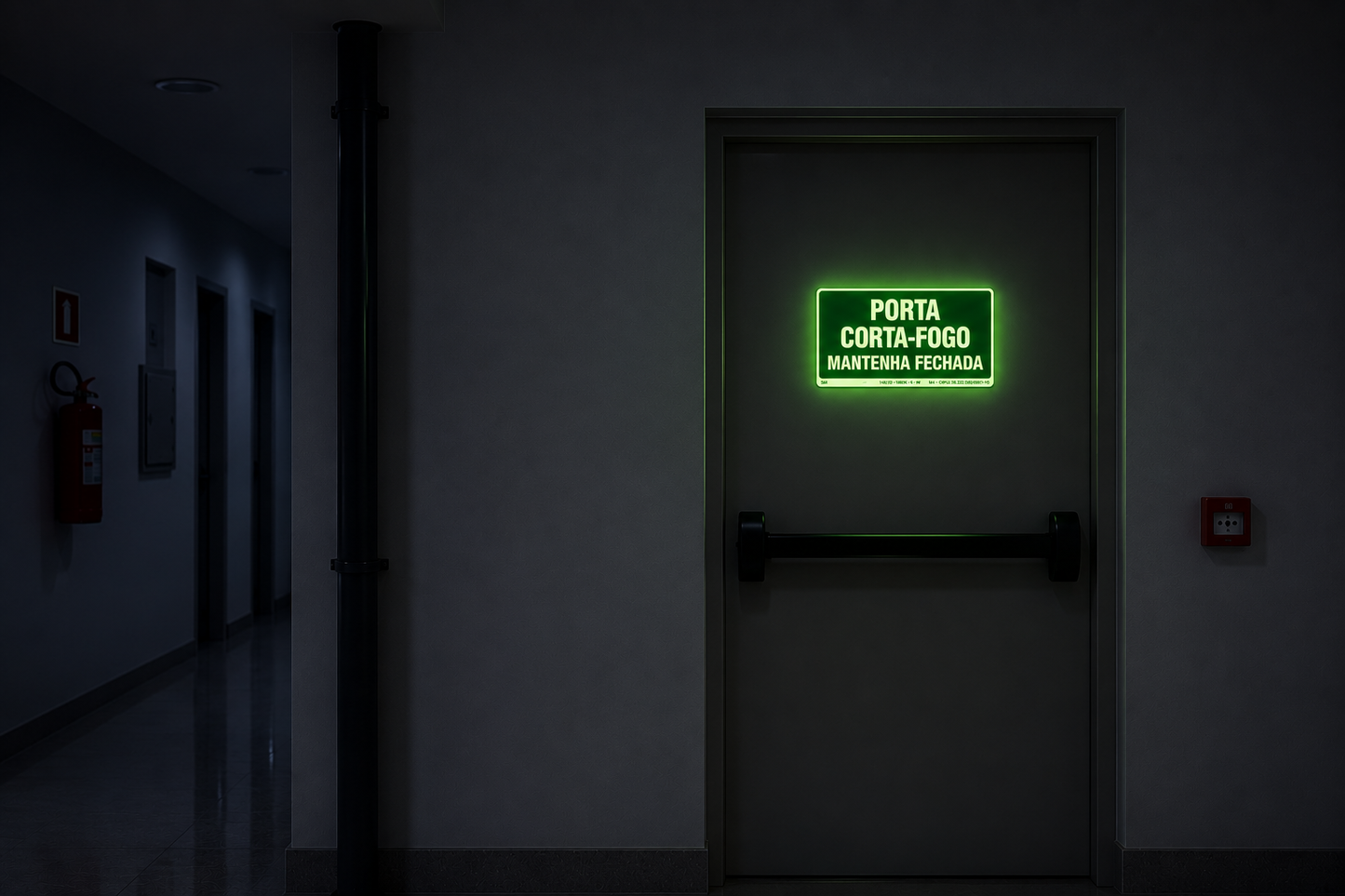 PLACA FOTOLUMINESCENTE - ROTA DE FUGA-  PORTA CORTA FOGO MANTENHA FECHADA