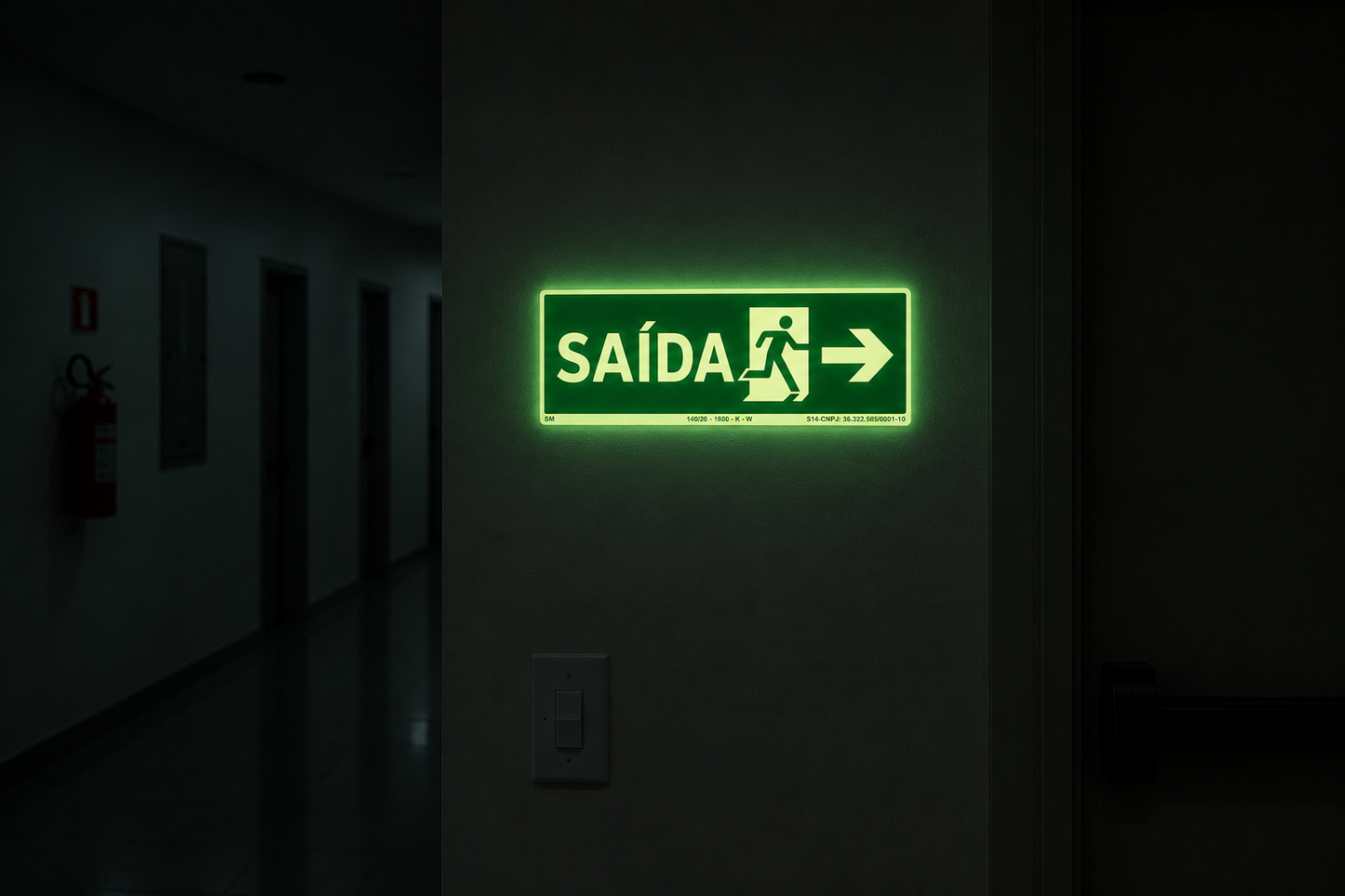 PLACA FOTOLUMINESCENTE- ROTA DE FUGA - CADEIRANTE PARA DIREITA - SINALIZAÇÃO SEGURANÇA INCÊNDIO
